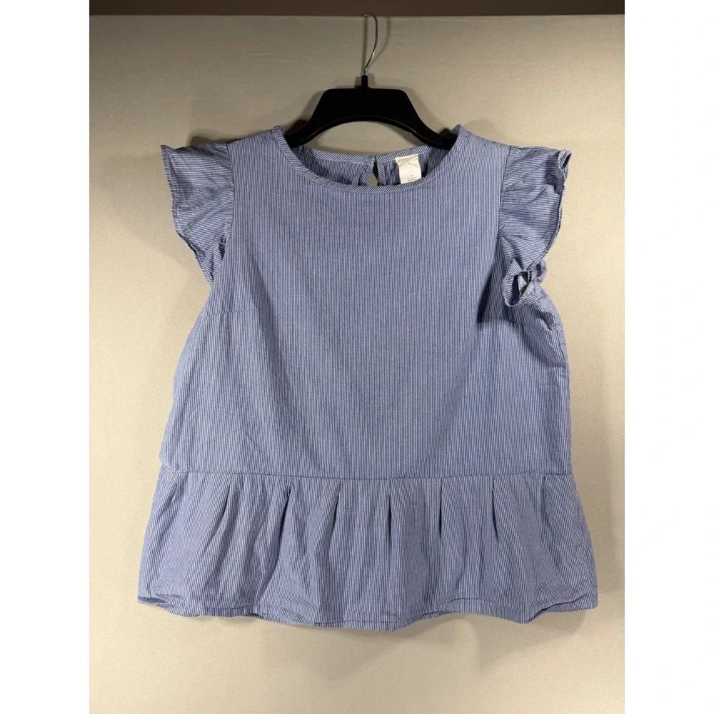 Crewcuts J.Crew Girls Blue White Pinstripe Ruffle Peplum Blouse Top Size 14